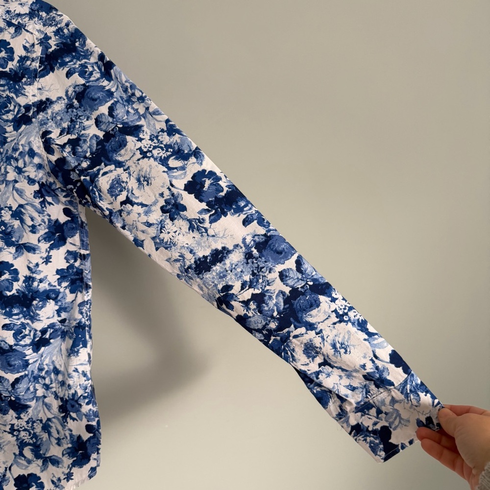 Nick Graham 100% Cotton Modern Fit Blue White Floral Men's Button Down Shirt - Picture 6 of 14